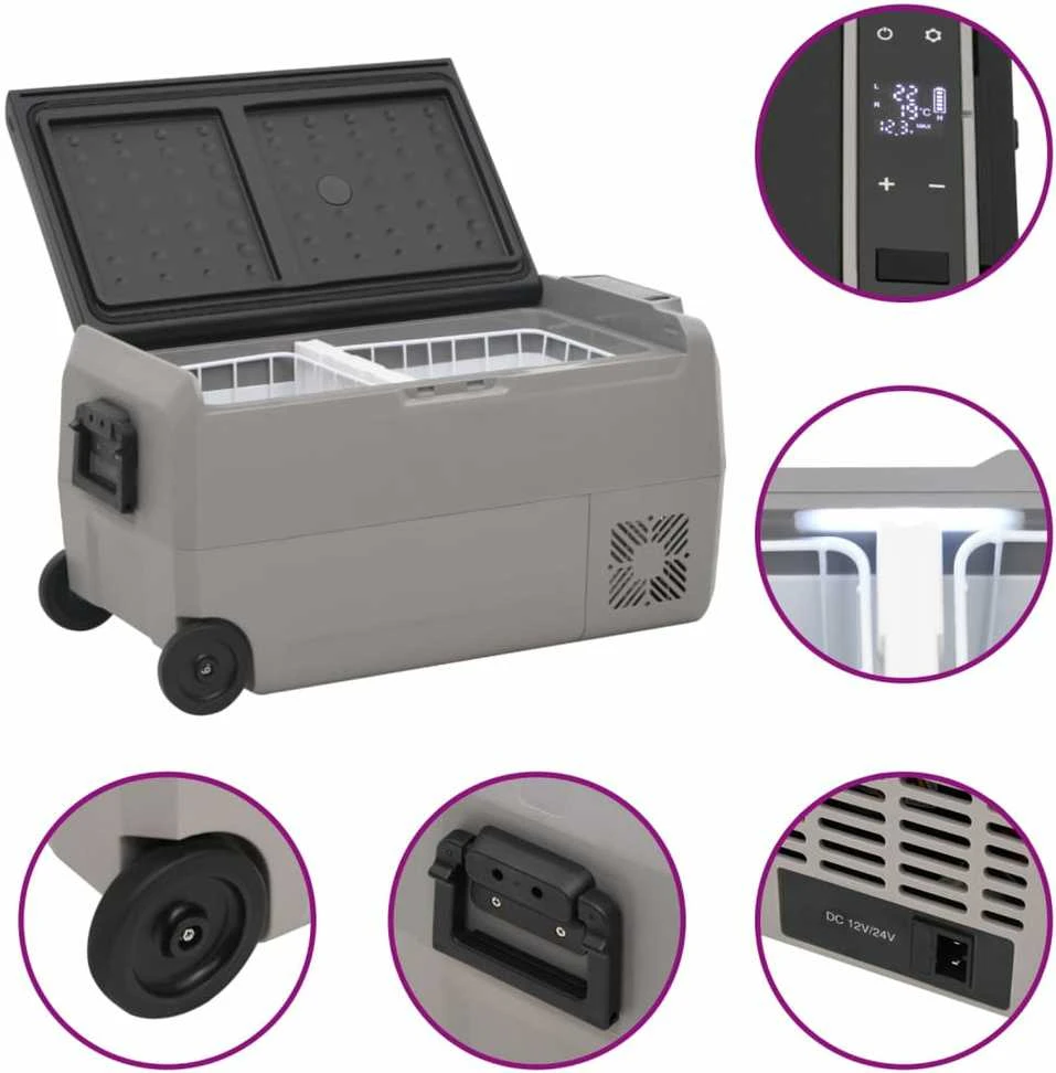 Šaltdėžė su ratukais ir adapteriu, juoda ir pilka, 36l, PP/PE