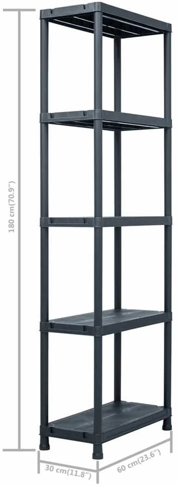 Sandėliavimo lentynos, 2vnt., juod., 60x30x180cm, plast., 125kg