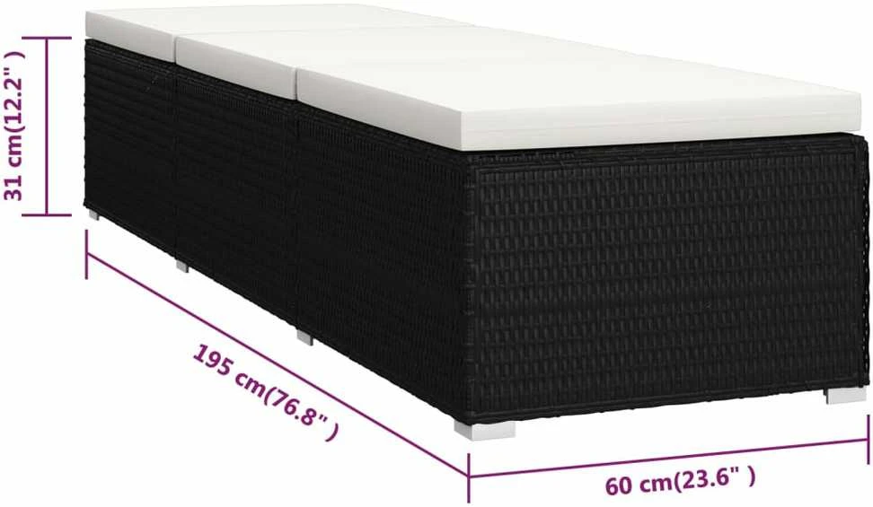 Sofa Saulės gultai su arbatos staliuku, 3 dalių, juodi, poliratanas