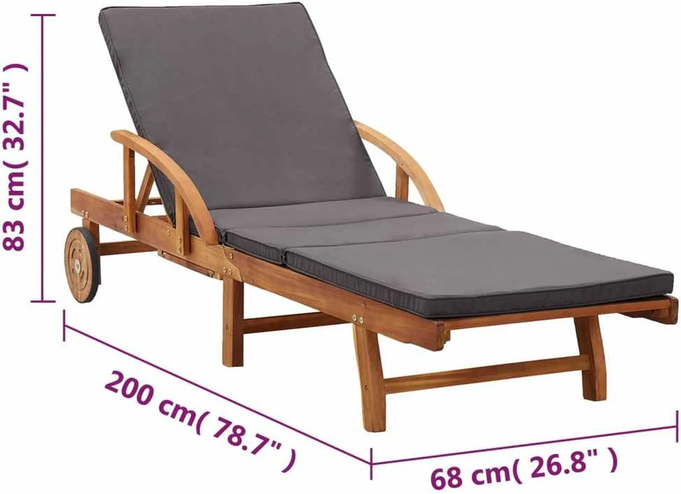Saulės gultas su čiužinuku, akacijos medienos masyvas