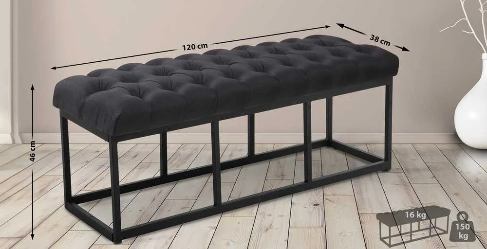Mville Sėdimoji suolelė „Amun“ iš audinio, juoda, 120 cm