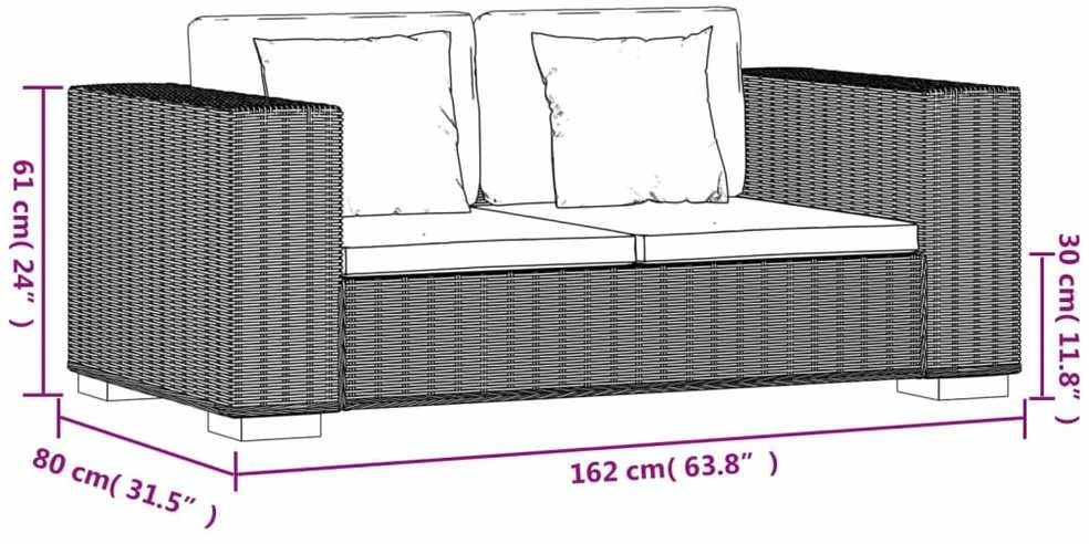 Sofa Septynių dalių dvivietės sofos komplektas, ratanas