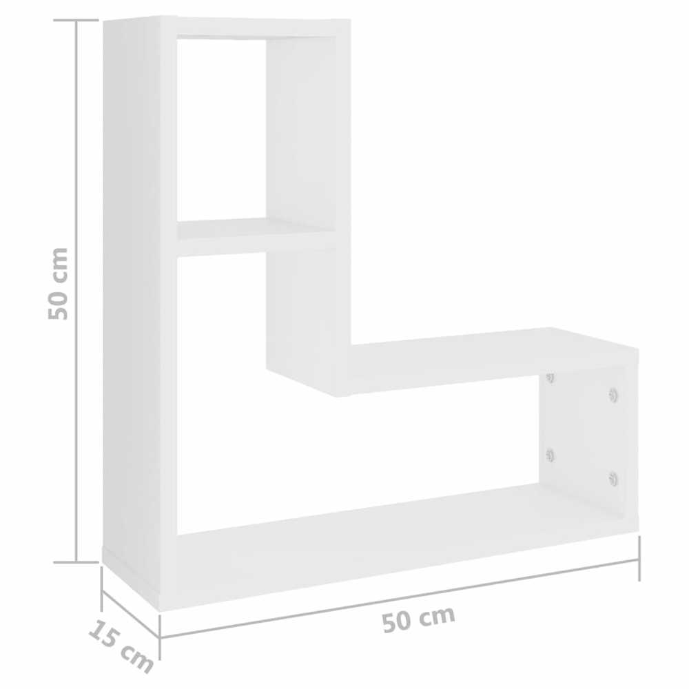 Sieninės lentynos, 2vnt., baltos, 50x15x50cm, apdirbta mediena