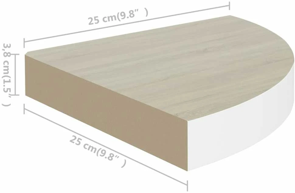 Sieninės lentynos, 2vnt., baltos/ąžuolo, 25x25x3,8cm, MDF