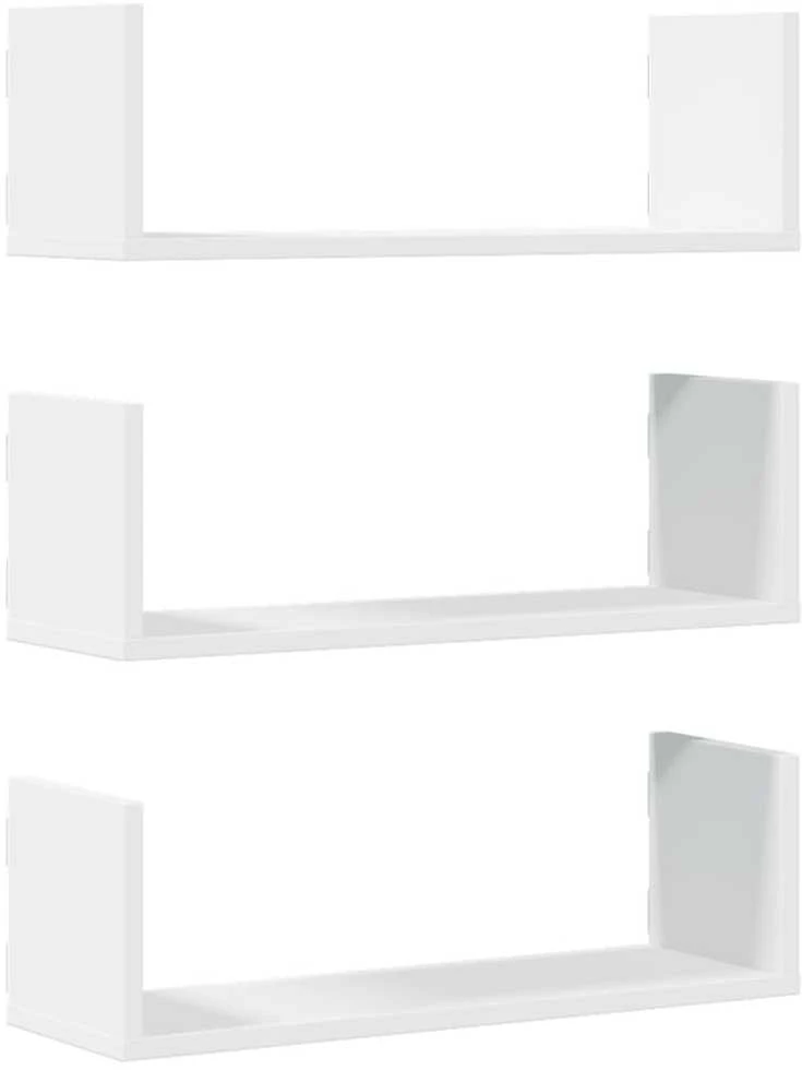 Sieninės lentynos, 3vnt., baltos, 58x18x18cm, apdirbta mediena
