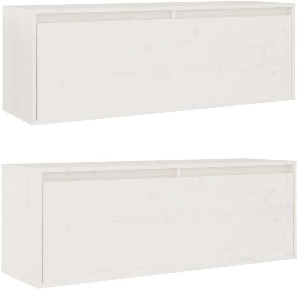 Sieninės spintelės, 2vnt., baltos, 100x30x35cm, pušies masyvas