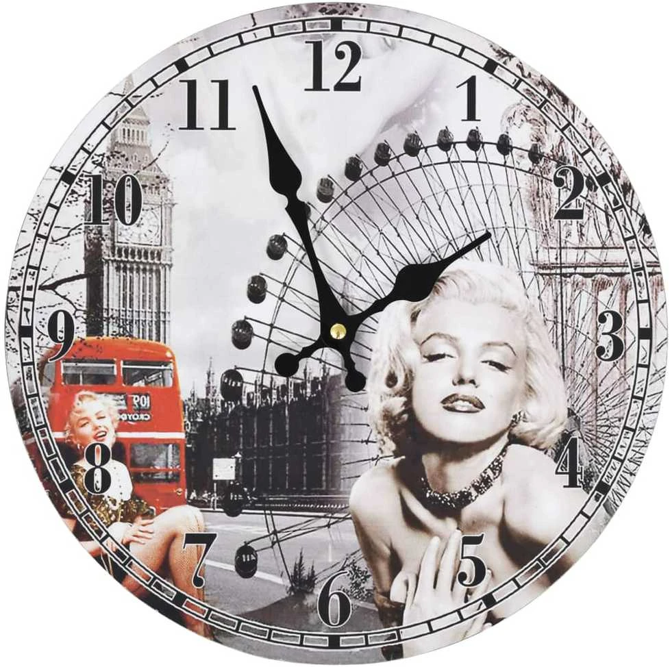 Sieninis laikrodis, 30cm, vintažinio dizaino, su Marilyn Monroe