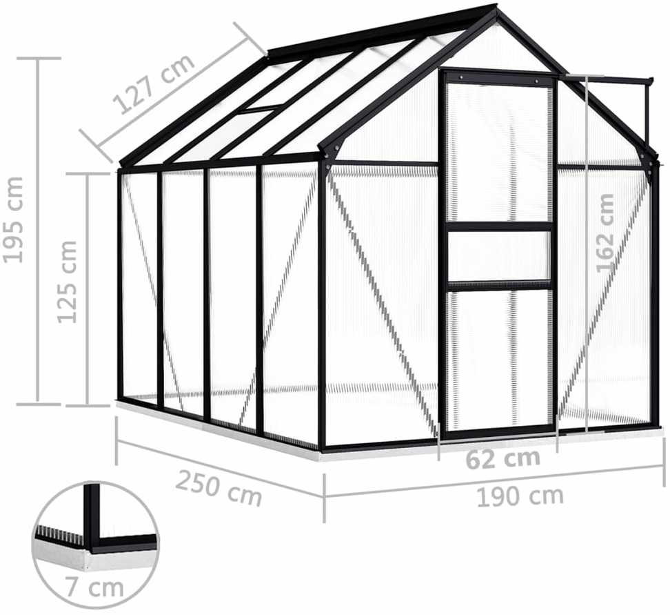 Šiltnamis su pagrindo rėmu, antracito, aliuminis, 4,75m²