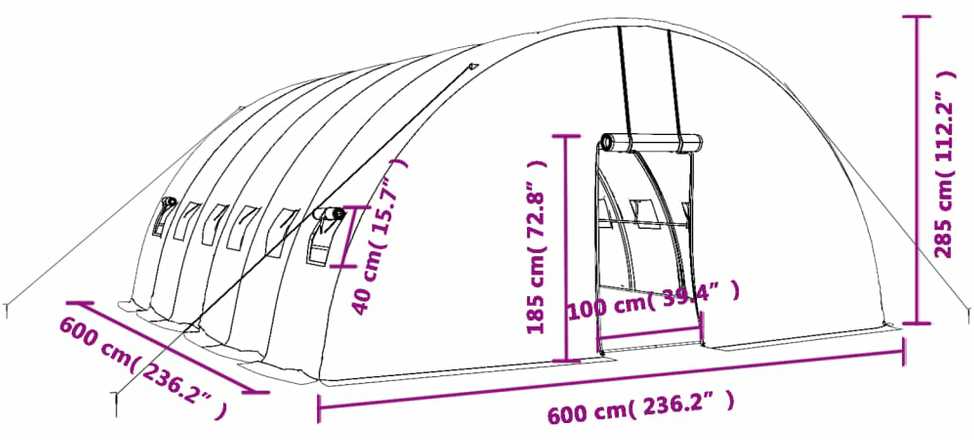 Šiltnamis su plieno rėmu, baltos spalvos, 6x6x2,85m, 36m²