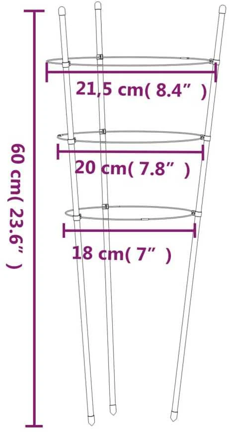 Sodo augalų atramos su 3 žiedais, 5vnt., žalios, 60cm, plienas