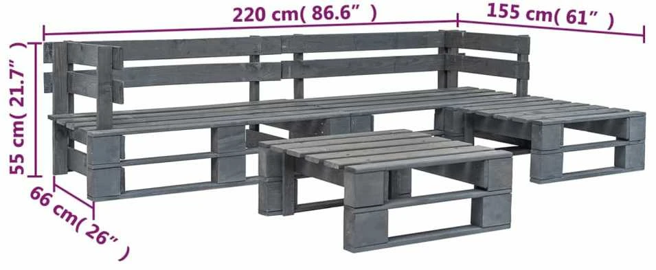 Lauko baldų komplektas Sodo baldų komplektas iš palečių, 4 dalių, pilkas, mediena