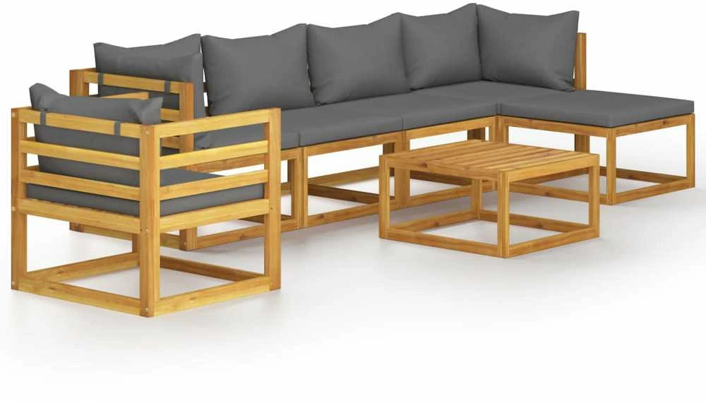 Lauko baldų komplektas Sodo baldų komplektas su pagalvėmis, 7 dalių, akacijos masyvas