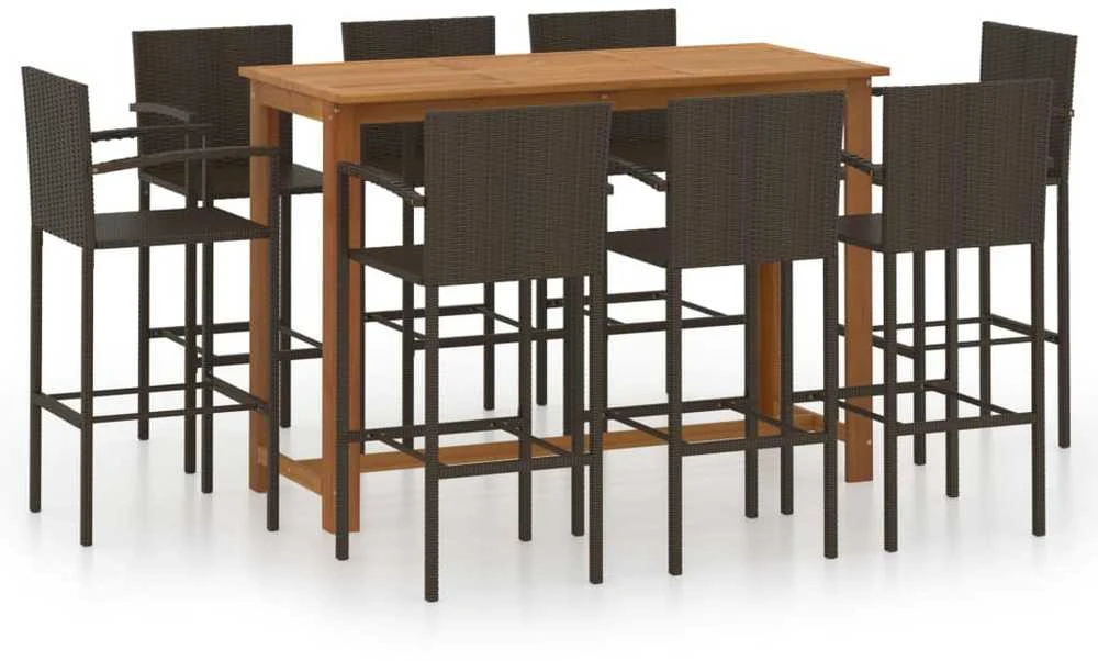 Lauko baldų komplektas Sodo baro baldų komplektas, 9 dalių, rudas (246665+2x313454)