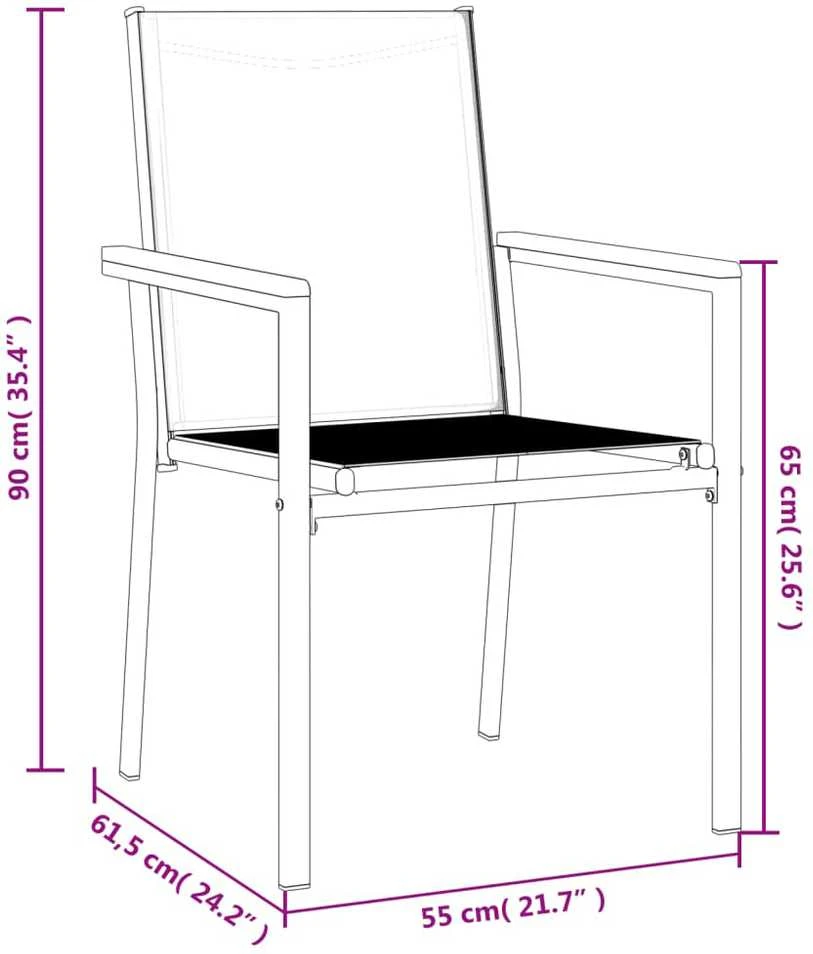 Sodo kėdės, 2vnt., juodos, 55x61,5x90cm, tekstilenas ir plienas