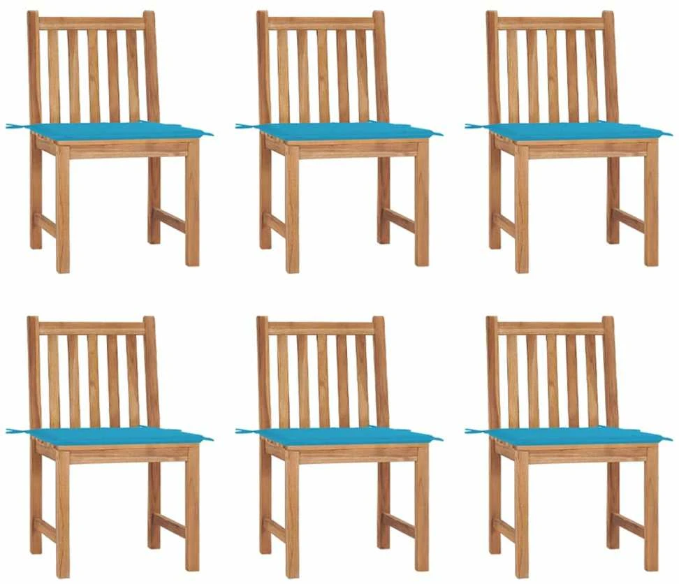 Sodo kėdės su pagalvėlėmis, 6vnt., tikmedžio medienos masyvas