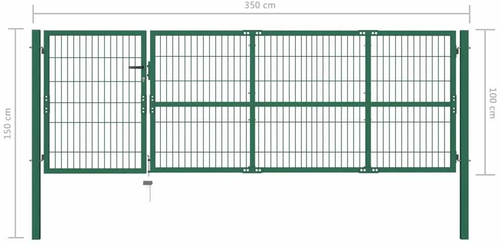 Sodo/kiemo vartai, su stulpais, žali, 350x100cm, plienas