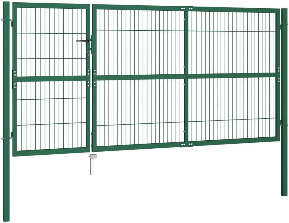 Sodo/kiemo vartai, su stulpais, žali, 350x140cm, plienas