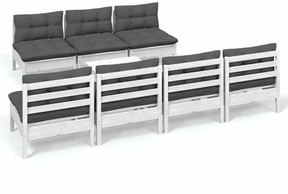 Lauko baldų komplektas Sodo komplektas su antracito pagalvėmis, 8 dalių, pušis
