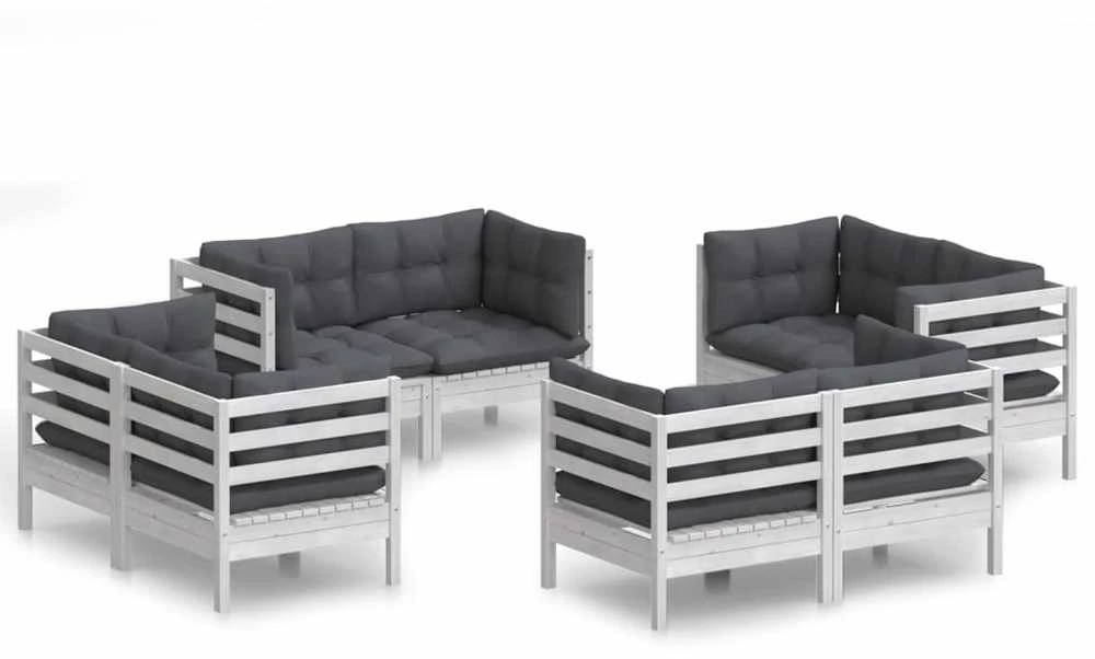 Lauko baldų komplektas Sodo komplektas su antracito pagalvėmis, 8 dalių, pušis