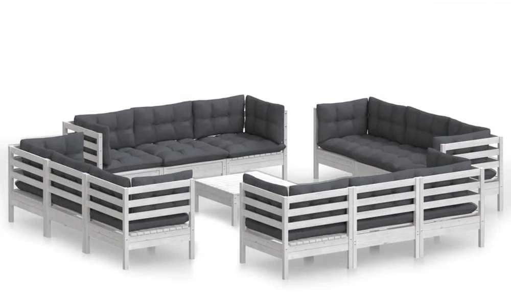 Lauko baldų komplektas Sodo komplektas su antracito pagalvėmis, 13 dalių, pušis