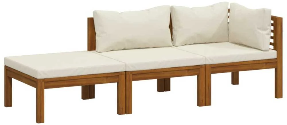 Lauko baldų komplektas Sodo komplektas su kreminėmis pagalvėlėmis, 3 dalių, akacija