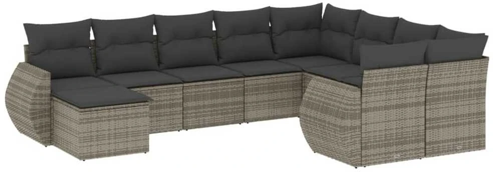 Sofa Sodo komplektas su pagalvėlėmis, 10 dalių, pilkas, poliratanas