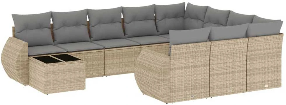Sofa Sodo komplektas su pagalvėlėmis, 11 dalių, smėlio, poliratanas