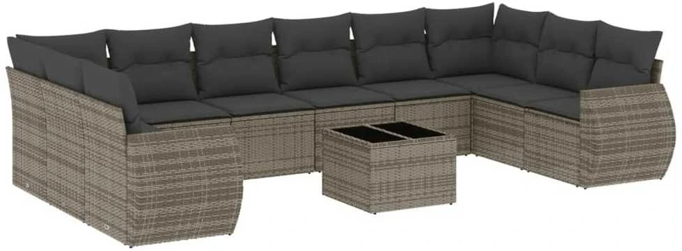 Sofa Sodo komplektas su pagalvėlėmis, 11 dalių, pilkas, poliratanas