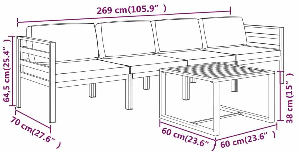 Lauko baldų komplektas Sodo komplektas su pagalvėlėmis, 5 dalių, antracito, aliuminis