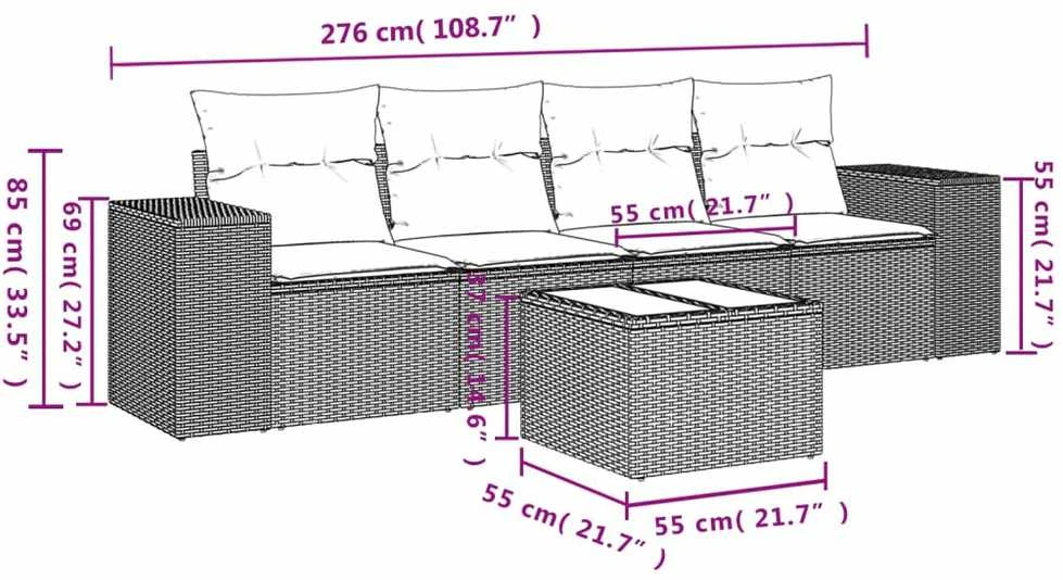 Sodo komplektas su pagalvėlėmis, 5 dalių, juodas, poliratanas