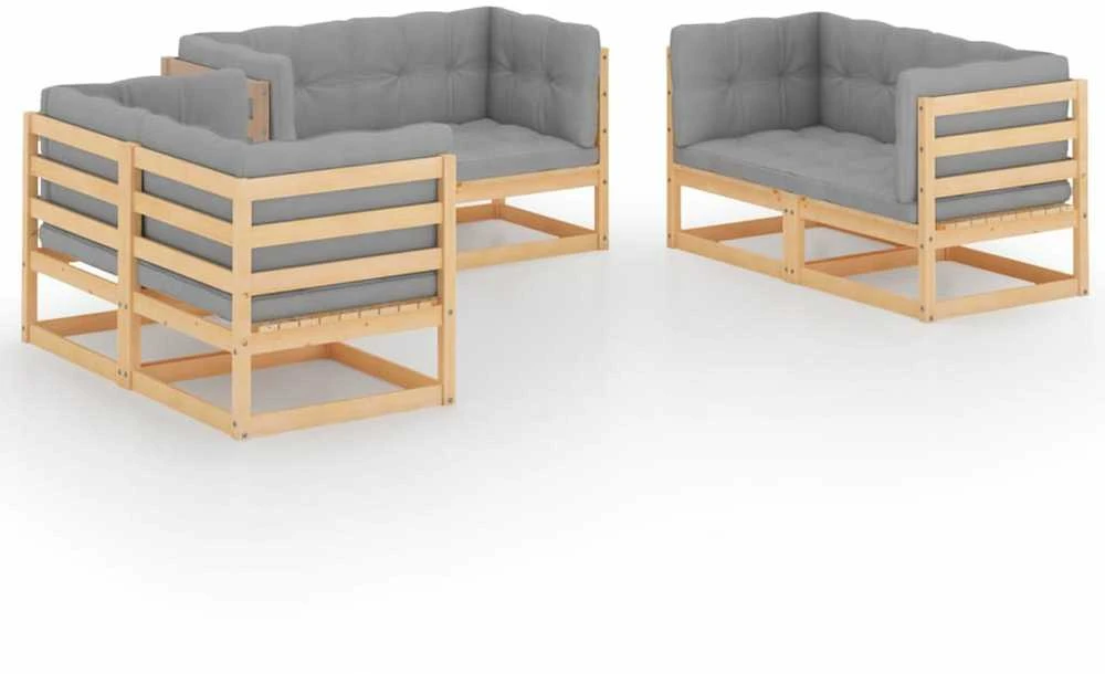 Lauko baldų komplektas Sodo komplektas su pagalvėlėmis, 6 dalių, pušies masyvas