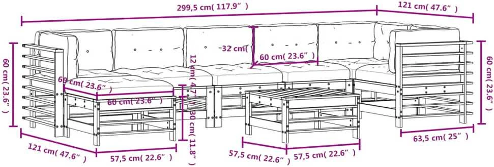 Lauko baldų komplektas Sodo komplektas su pagalvėlėmis, 8 dalių, pilkas, mediena