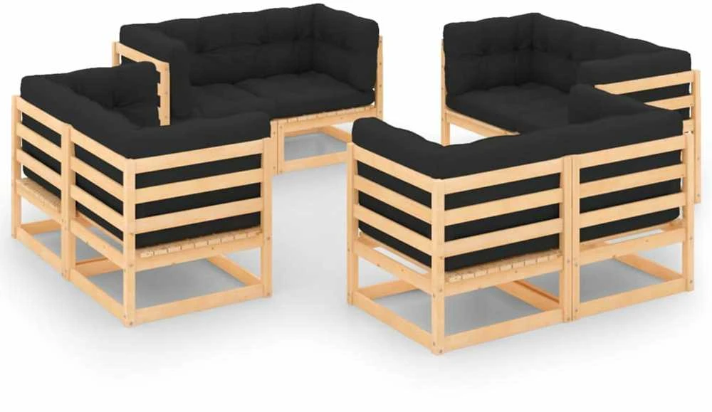 Lauko baldų komplektas Sodo komplektas su pagalvėlėmis, 8 dalių, pušies masyvas