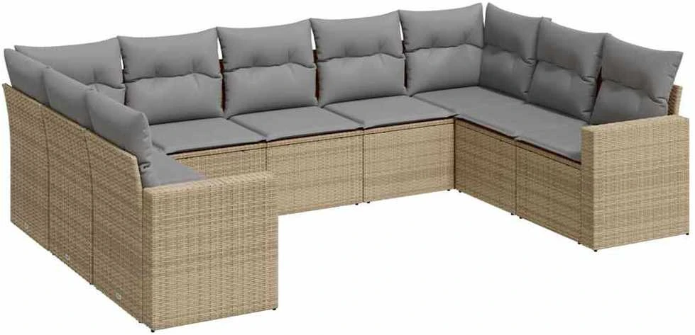 Sofa Sodo komplektas su pagalvėlėmis, 9 dalių, smėlio, poliratanas