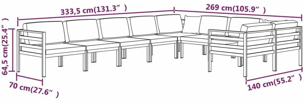 Lauko baldų komplektas Sodo komplektas su pagalvėlėmis, 9 dalių, antracito, aliuminis