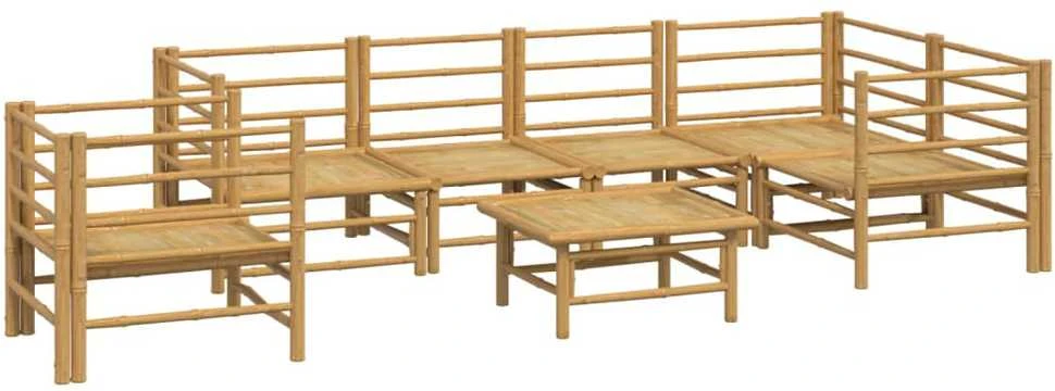 Lauko baldų komplektas Sodo komplektas su pilkomis pagalvėlėmis, 7 dalių, bambukas