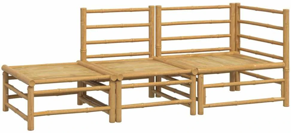Lauko baldų komplektas Sodo komplektas su pilkomis pagalvėlėmis, 3 dalių, bambukas