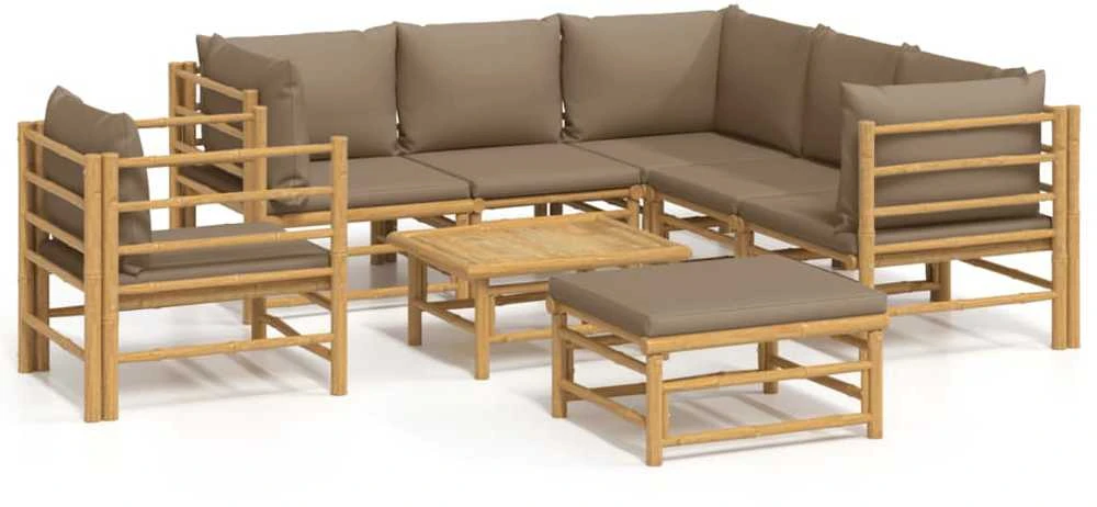 Lauko baldų komplektas Sodo komplektas su taupe pagalvėlėmis, 8 dalių, bambukas