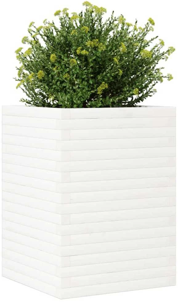 Sodo lovelis, baltas, 50x50x68,5cm, pušies medienos masyvas