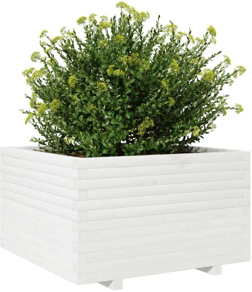 Sodo lovelis, baltas, 80x80x49,5cm, pušies medienos masyvas