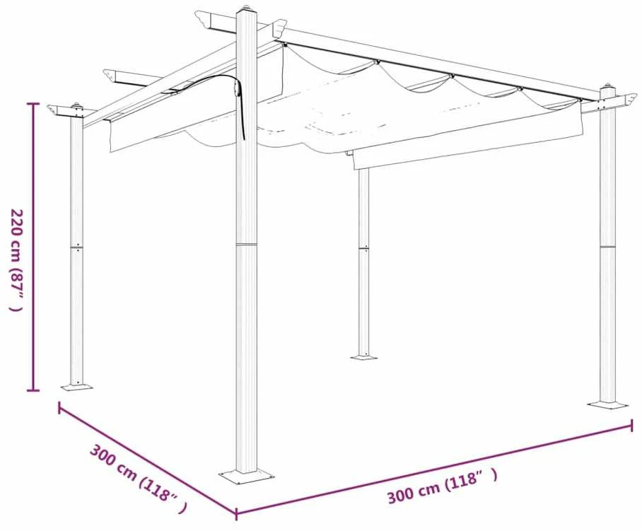 Sodo pavėsinė su įtraukiamu stogu, taupe spalvos, 3x3m