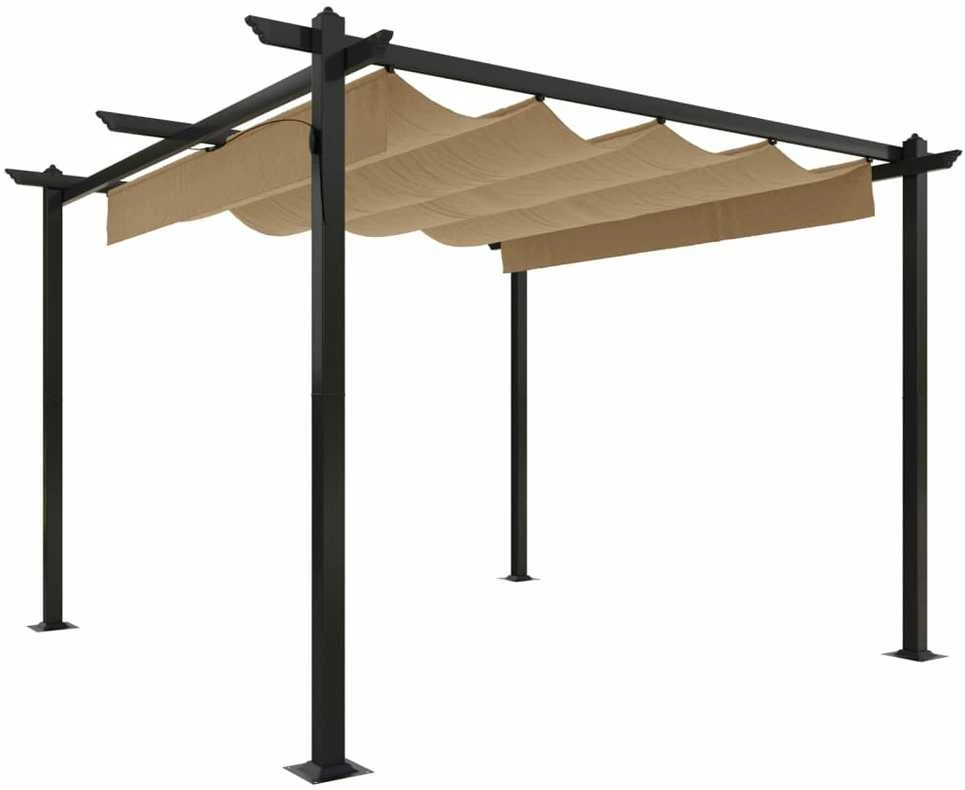 Sodo pavėsinė su įtraukiamu stogu, taupe spalvos, 3x3m