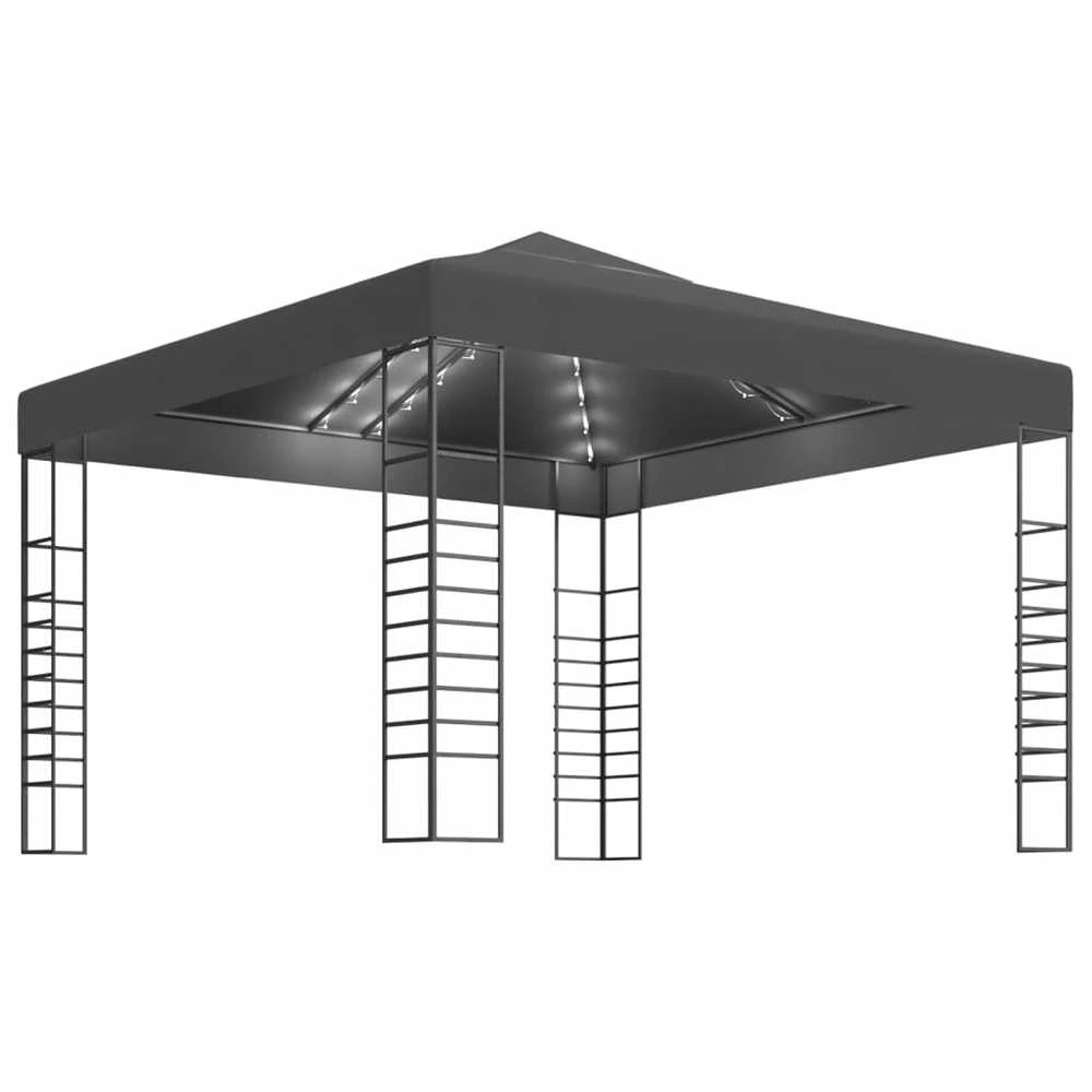 Sodo pavėsinė su lempučių girliandomis LED, antracito, 3x3m