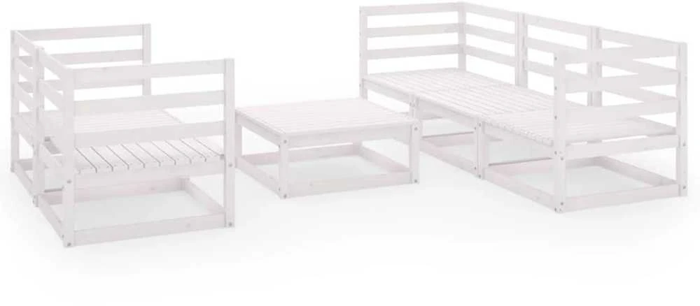 Lauko baldų komplektas Sodo poilsio baldų komplektas, 6 dalių, baltas, pušies masyvas