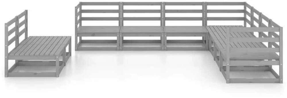 Lauko baldų komplektas Sodo poilsio baldų komplektas, 9 dalių, pilkas, pušies masyvas