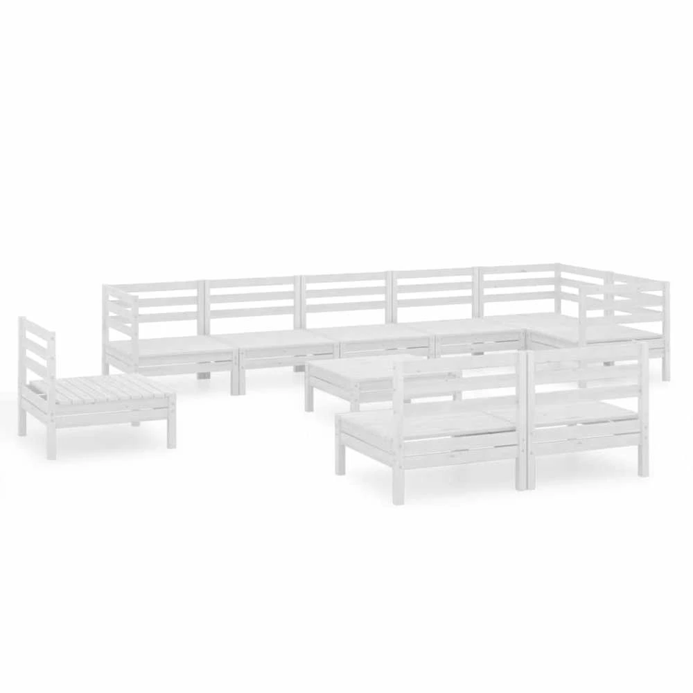 Lauko baldų komplektas Sodo poilsio komplektas, 10 dalių, baltas, pušies masyvas