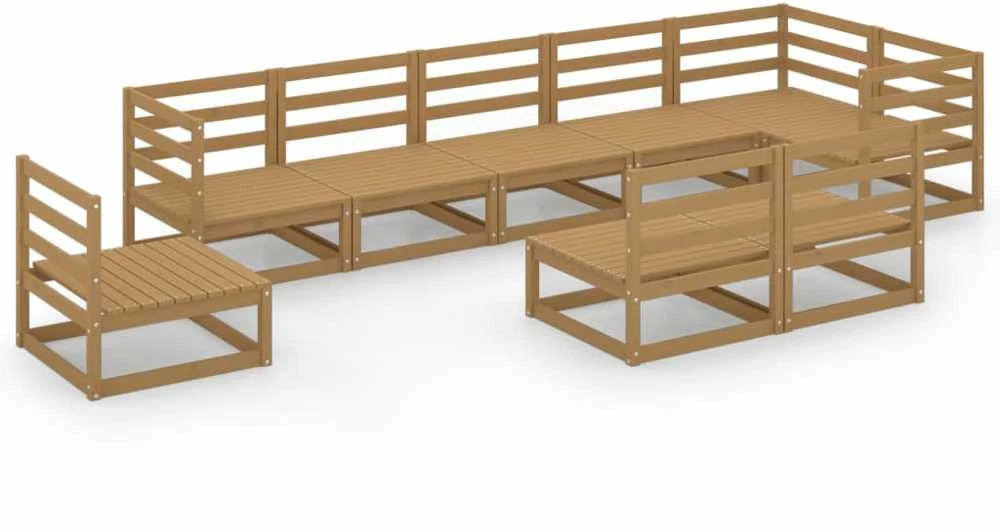 Lauko baldų komplektas Sodo poilsio komplektas, 9 dalių, medaus rudas, pušies masyvas