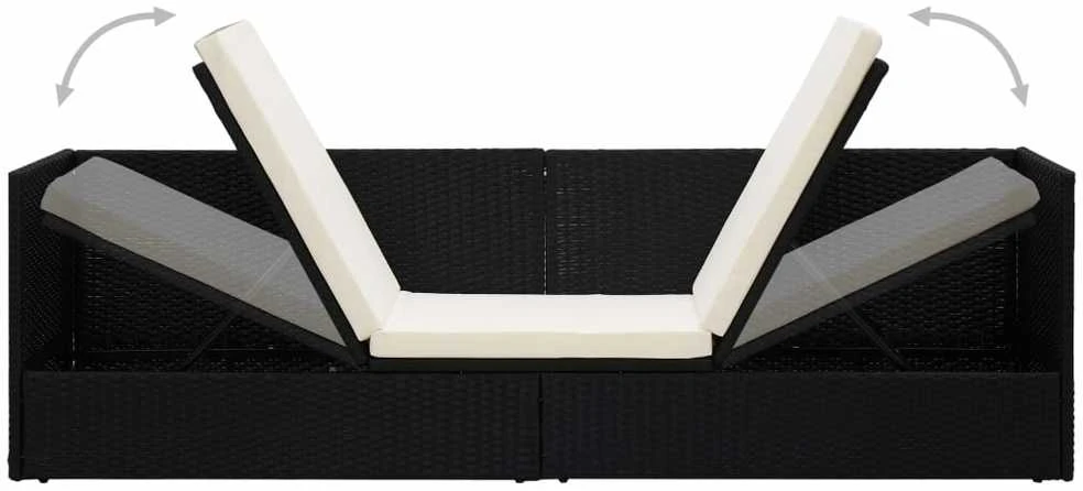 Sodo sofa su pagalvėlėmis ir pagalvėmis, juoda, poliratanas