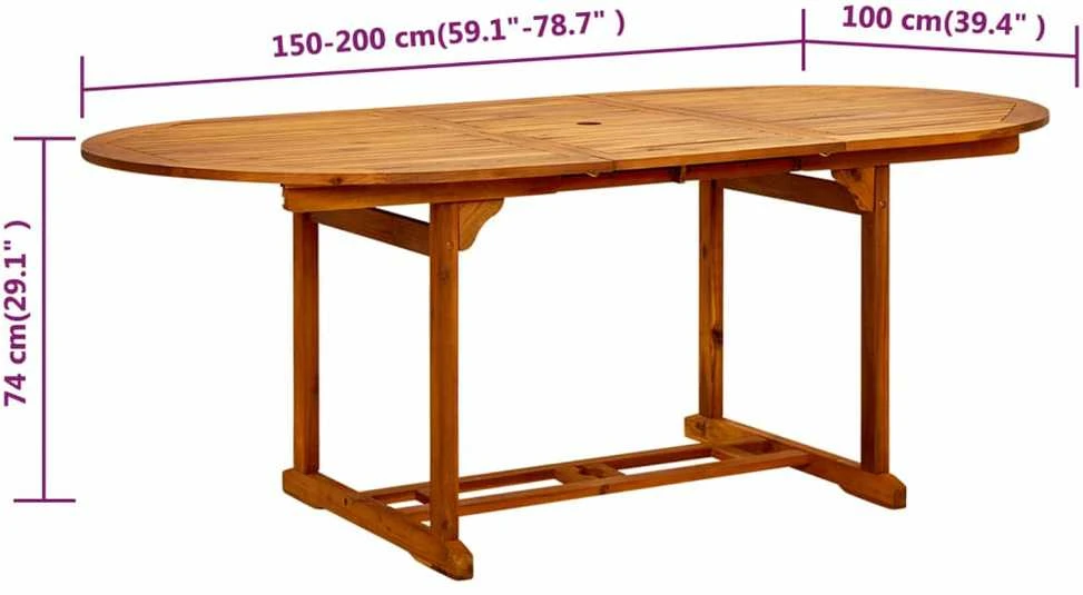Sodo stalas, 200x100x75 cm, akacijos medienos masyvas