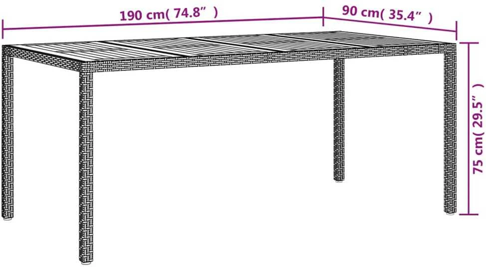 Sodo stalas, juodas, 190x90x75cm, poliratanas ir akacija